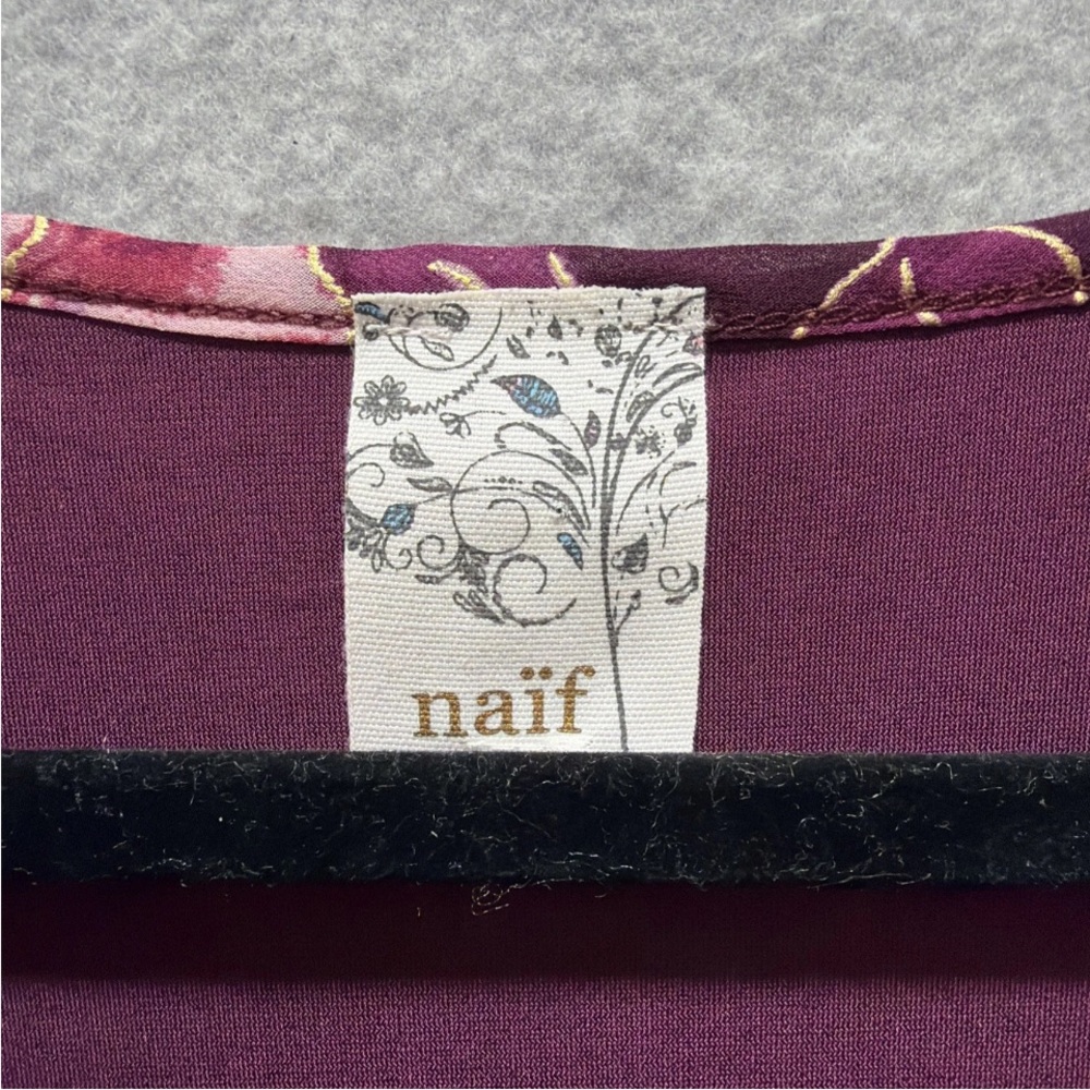 NAIF Cold Shoulder Chiffon Overlay Floral V-Neck Blouse Purple/Pink Boho Artsy L - Picture 6 of 7